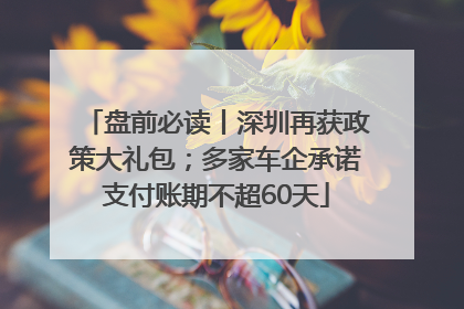 盘前必读丨深圳再获政策大礼包；多家车企承诺支付账期不超60天