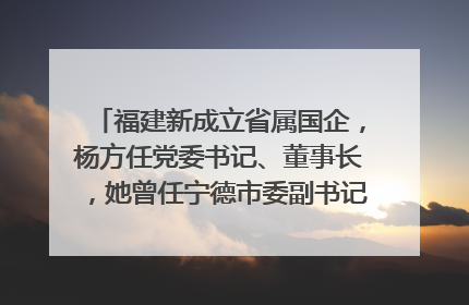 福建新成立省属国企，杨方任党委书记、董事长，她曾任宁德市委副书记｜张田怡已任县委副书记、县政府党组书记