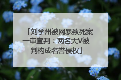 刘学州被网暴致死案一审宣判：两名大V被判构成名誉侵权