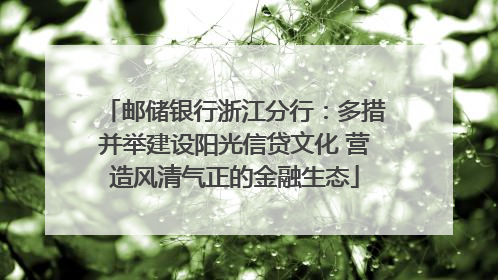 邮储银行浙江分行：多措并举建设阳光信贷文化 营造风清气正的金融生态
